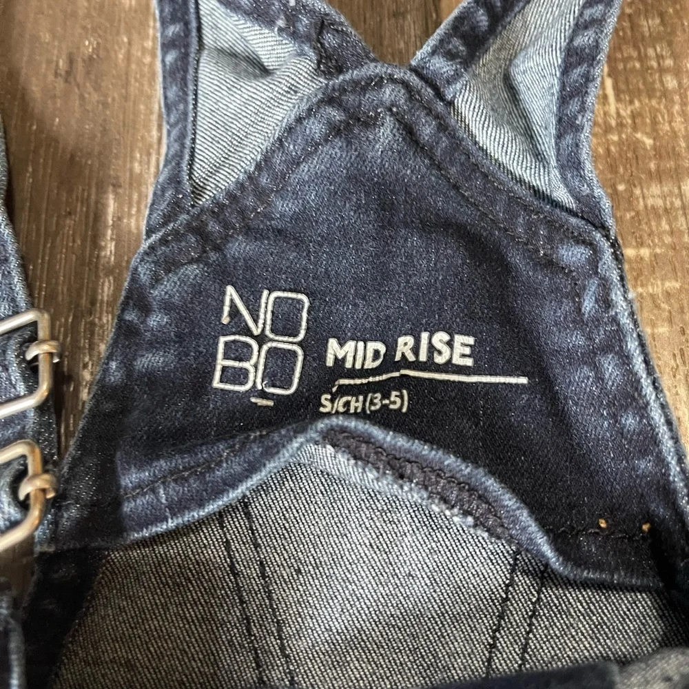 Junior girls Dark Denim Distressed Short Overalls - Picture 3 of 4